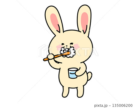 はみがきで虫歯予防をするウサギさん 135006200