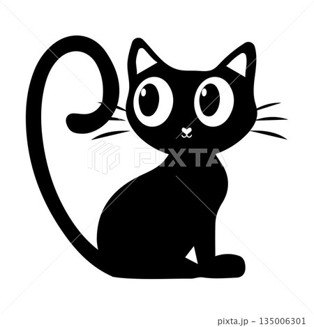 Minimalist Cute Black Cat Vector Illustration, A minimalist vector illustration of a cute black cat with big eyes and a simple design. Perfect for use in graphic projects, product design Minimalist Cute Black Cat Vector Illustration, A minimalist vector illustration of a cute black cat with big eyes and a simple design. Perfect for use in graphic projects, product design 135006301