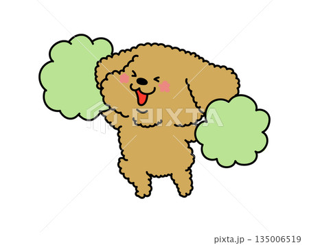 ポンポンを持って応援するかわいい犬さん 135006519