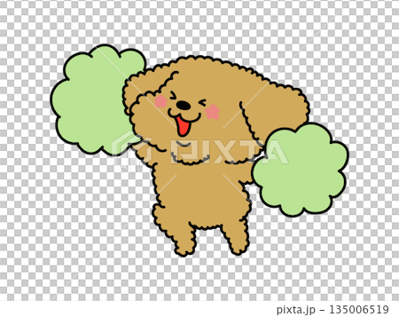 ポンポンを持って応援するかわいい犬さん 135006519