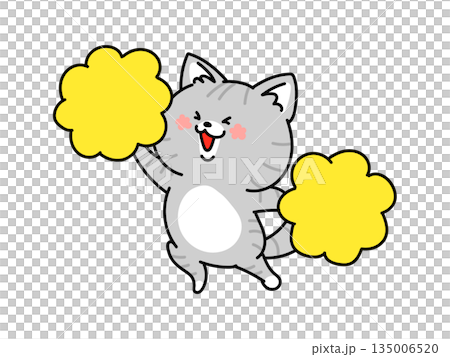 A cute cat cheering with a pom-pom 135006520
