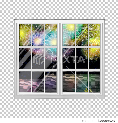 Fireworks reflected in the window Fireworks reflected in the window 135006525