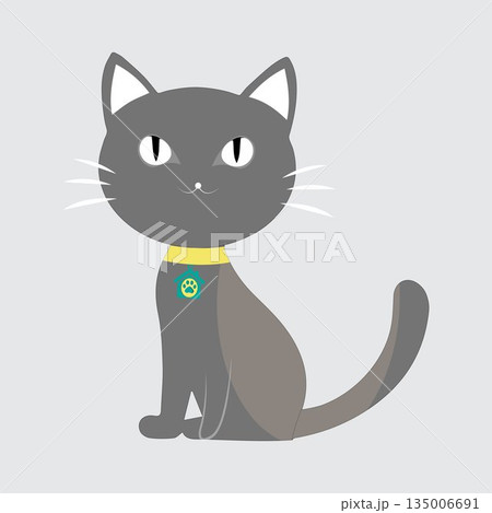 Cartoon Cat with Black Collar, Vector illustration of a cute cartoon cat with big eyes and a black collar, perfect for creative designs Cartoon Cat with Black Collar, Vector illustration of a cute cartoon cat with big eyes and a black collar, perfect for creative designs 135006691