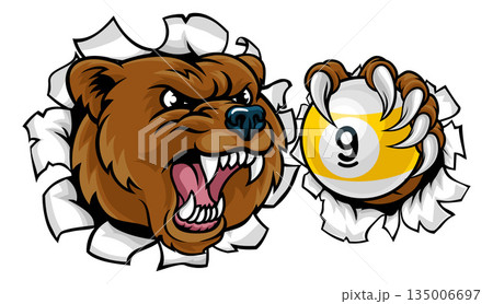 Bear and 9 Ball Nine Ball Pool Cartoon Mascot 135006697