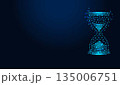 Low poly wireframe hourglass on dark blue background. 135006751
