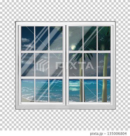 Beach reflected in the window Beach reflected in the window 135006804