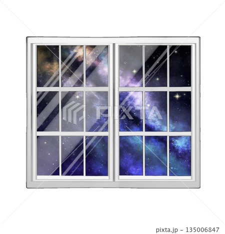 窓に映る天の川 135006847