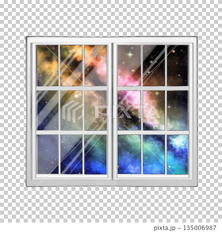 窗戶上倒映著星星。 135006987
