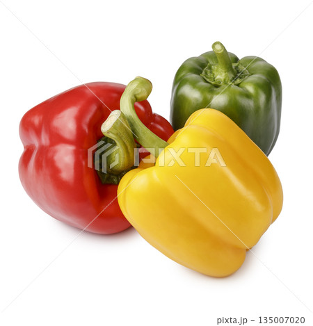 Red, Yellow and Green bell pepper isolated on a white background Red, Yellow and Green bell pepper isolated on a white background 135007020