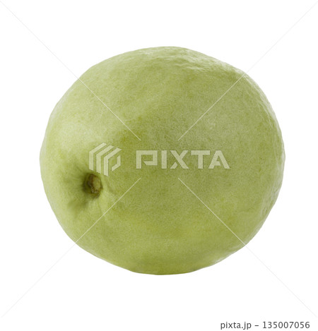 Guavas with a bright green exterior fruit have red flesh inside, isolated on a white background 135007056