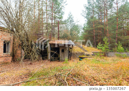 Old abandoned house in the ghost town Pripyat in Chernobyl Exclusion Zone, Ukraine Old abandoned house in the ghost town Pripyat in Chernobyl Exclusion Zone, Ukraine 135007267