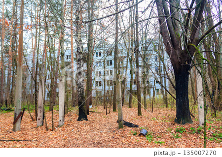 Old abandoned house in the ghost town Pripyat in Chernobyl Exclusion Zone, Ukraine Old abandoned house in the ghost town Pripyat in Chernobyl Exclusion Zone, Ukraine 135007270