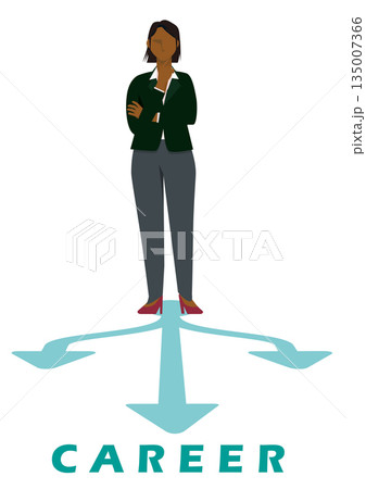 キャリアの分岐点に立ち転職の選択を考える黒人女性ビジネスマンのイラスト 135007366