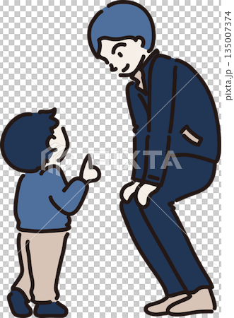 子どもの話を聞く作業員のイラスト　紺の制服 135007374
