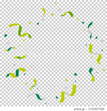 Festive background material with ribbons and confetti flying, frame template, green, yellow-green Festive background material with ribbons and confetti flying, frame template, green, yellow-green 135007390