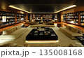 Expansive Library Interior with Warm Wood Paneling and Modern Fu 135008168