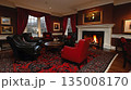 Luxurious Red and Black Interior Living Room with Fireplace and 135008170