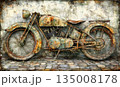 Weathered Motorcycle Relic: A Study in Rust and Decay Against a 135008178