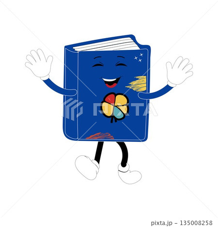 Cute cartoon book set character with different emotions and in action. Collection of cartoon,retro, groovy characters. Vector flat icons set isolated on white background. Cute cartoon book set character with different emotions and in action. Collection of cartoon,retro, groovy characters. Vector flat icons set isolated on white background. 135008258