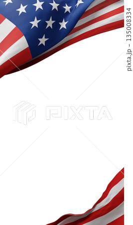USA or American flag banner design isolated on white background  with copy space 3D render 135008334