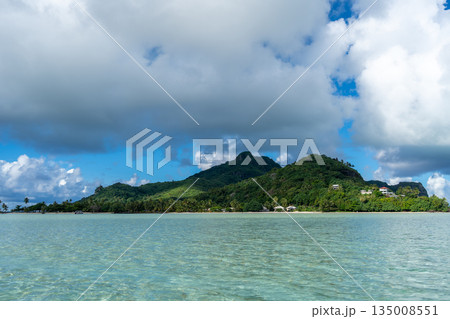View of Maupiti Island from a white sand beach, French Polynesia 135008551
