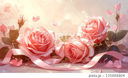 Beautiful pink roses bouquet with green leaves on a grunge background forms a romantic floral gift for a Valentine wedding blossom Beautiful pink roses bouquet with green leaves on a grunge background forms a romantic floral gift for a Valentine wedding blossom 135008804