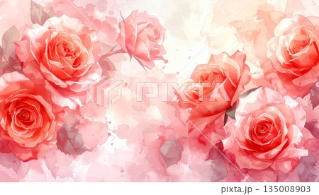 Beautiful pink roses bouquet with delicate petals and green leaves creates a romantic floral background for a wedding gift or Valentine day celebration of love and beauty Beautiful pink roses bouquet with delicate petals and green leaves creates a romantic floral background for a wedding gift or Valentine day celebration of love and beauty 135008903