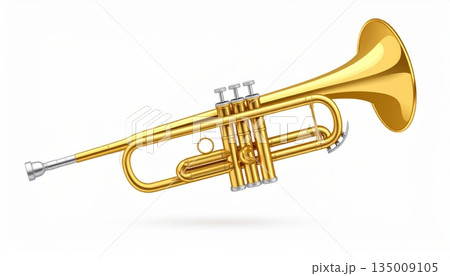 Shiny golden brass trumpet musical instrument with mouthpiece and valves isolated on white background for jazz band or orchestra 135009105