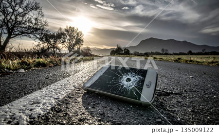 A person uses a mobile phone GPS map to navigate a travel route on the road with a digital smartphone device A person uses a mobile phone GPS map to navigate a travel route on the road with a digital smartphone device 135009122