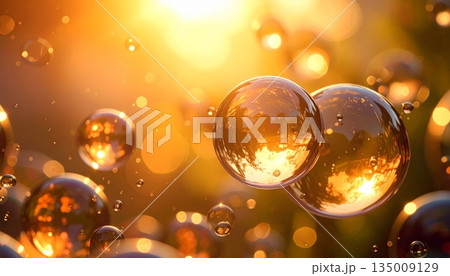 Abstract blue background featuring a bright sky with sun and clouds decorated by glowing bokeh bubbles and magic sparkles for a shiny holiday vector illustration wallpaper design Abstract blue background featuring a bright sky with sun and clouds decorated by glowing bokeh bubbles and magic sparkles for a shiny holiday vector illustration wallpaper design 135009129