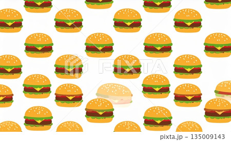 Seamless pattern with autumn leaves and yellow flowers featuring a tasty collection of bakery icons like bread, chocolate cake, and sweet pastry isolated on a white background vector illustration 135009143