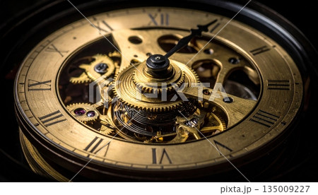 Ancient medieval astronomical clock mechanism on the famous Old Town Hall tower building is a landmark of Czech architecture and astrology in Prague Europe 135009227