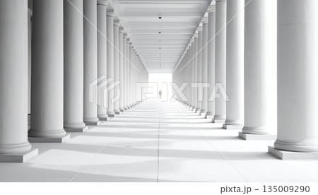 Empty concrete corridor of an old urban building interior with a perspective design featuring glass walls and natural light Empty concrete corridor of an old urban building interior with a perspective design featuring glass walls and natural light 135009290