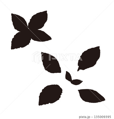 手書き風のミントの葉のイラスト(モノクロ白黒) 手書き風のミントの葉のイラスト(モノクロ白黒) 135009395