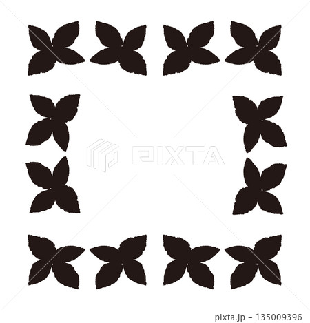 手書き風のミントの葉のイラスト（モノクロ白黒） 135009396