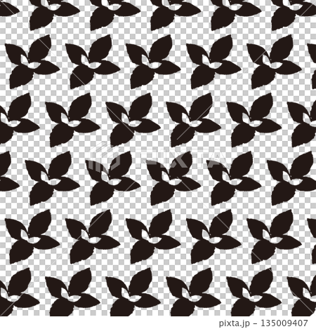 Hand-drawn mint leaf illustration (monochrome black and white) 135009407