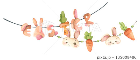 Watercolor Easter Garland Illustration Watercolor Easter Garland Illustration 135009486