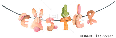 Watercolor Easter Garland Illustration 135009487