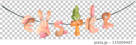 Watercolor Easter Garland Illustration 135009487