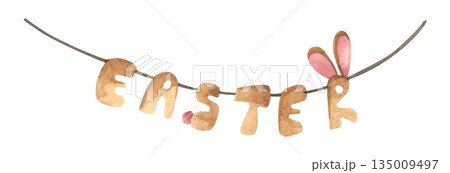 Watercolor Easter Garland Illustration 135009497