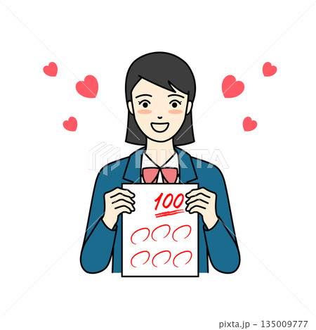 テストで100点を取り喜ぶブレザーの女子高生 135009777