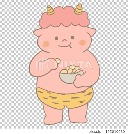 豆を食べるかわいい鬼のイラスト｜節分・日本の行事素材 135010080
