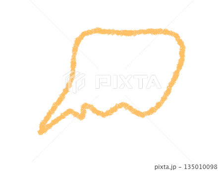 Wavy chalk speech balloon outline icon on white background. Cartoon bubble with textbox form and circle shape for chat or message quote in playful orange, simple concept for comment or note. 135010098