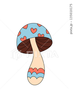 Groovy retro mushroom sticker with colorful heart details in a cartoon graphic style. 70s and psychedelic mood, y2k pop trend. Illustration uses groovy element for vibrant, playful sticker Groovy retro mushroom sticker with colorful heart details in a cartoon graphic style. 70s and psychedelic mood, y2k pop trend. Illustration uses groovy element for vibrant, playful sticker 135010175