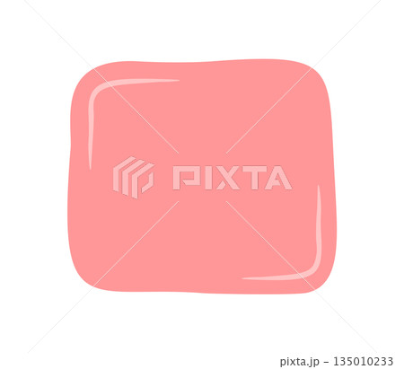 Hand drawn squiggle box in soft pink with a fluid blob shape forms a modern quote frame. Doodle style square and message rectangle as abstract background for speech or conversation template, clean 135010233
