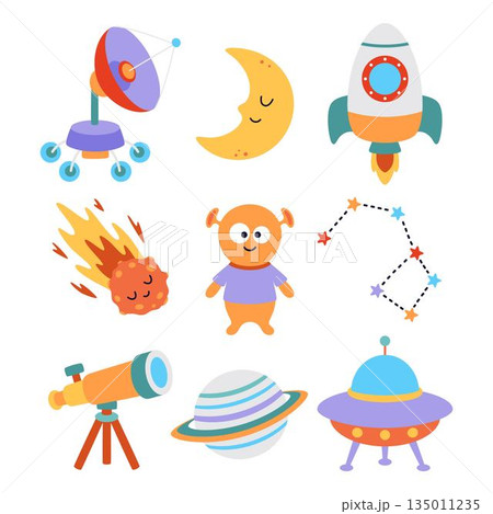 cartoon space set isolated, flat style cartoon space set isolated, flat style 135011235
