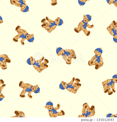 冬支度の可愛いクマの総柄 135012043