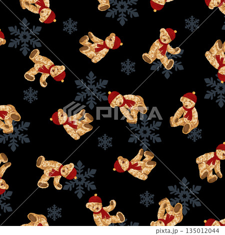 冬支度の可愛いクマの総柄 135012044