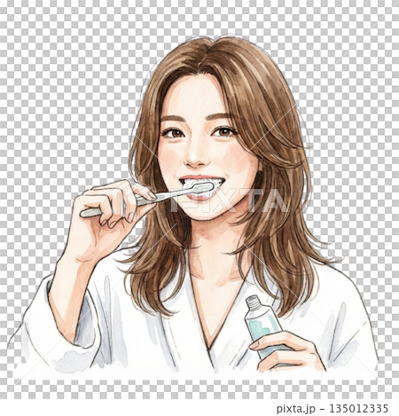 歯を磨いている女性 135012335