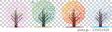 四季の移ろいを表現した抽象的なドットアートの木 4個セット 135012420